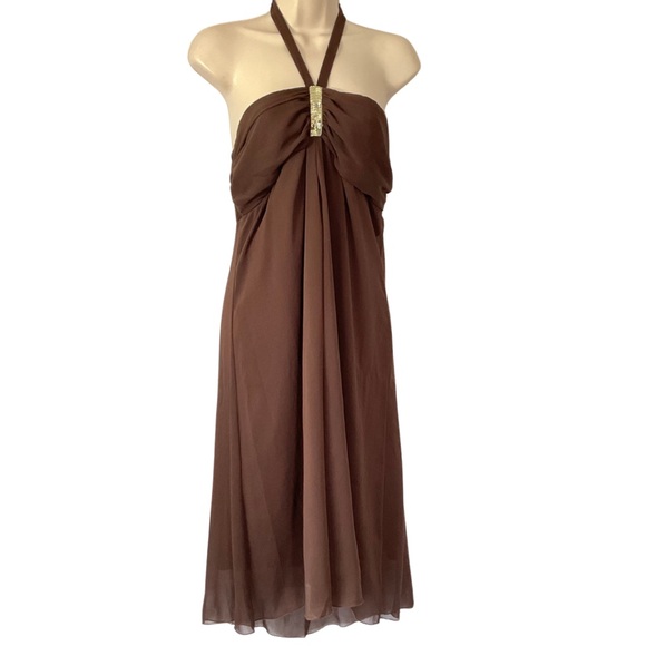 Jonathan Martin Studio‎ brown halter neck dress petites size 10P with lining - Picture 1 of 13